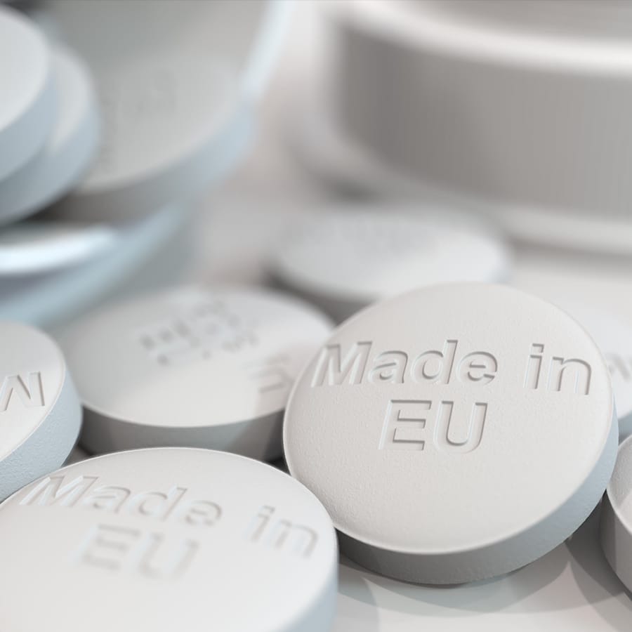 Medikamente mit Aufschrift "Made in EU"